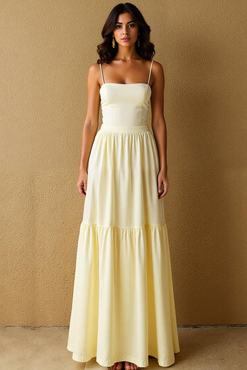 Light Yellow A-Line Long Evening Dress