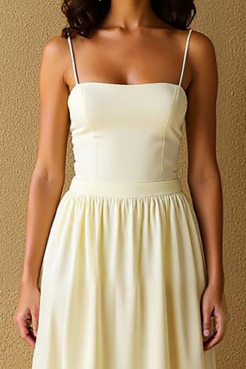 Light Yellow A-Line Long Evening Dress