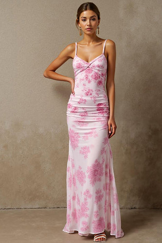 Light Pink Floral Sheath Formal Dress