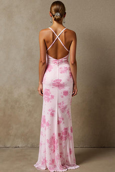 Light Pink Floral Sheath Formal Dress