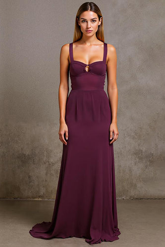 Plum Sheath Keyhole Long Formal Dress