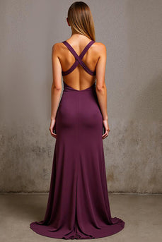 Plum Sheath Keyhole Long Formal Dress