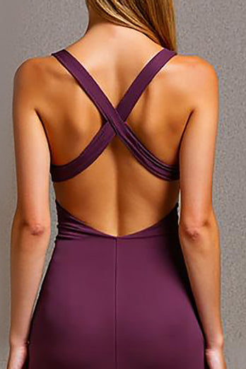Plum Sheath Keyhole Long Formal Dress