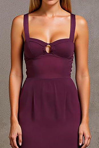 Plum Sheath Keyhole Long Formal Dress