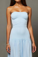 Load image into Gallery viewer, Strapless A-Line Sky Blue Long Evening Dress With Slit