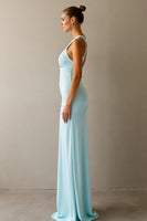 Load image into Gallery viewer, Simple Sky Blue Sheath Long Evening Dress
