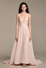 Load image into Gallery viewer, Light Pink V-Neck A-Line Evening Dress