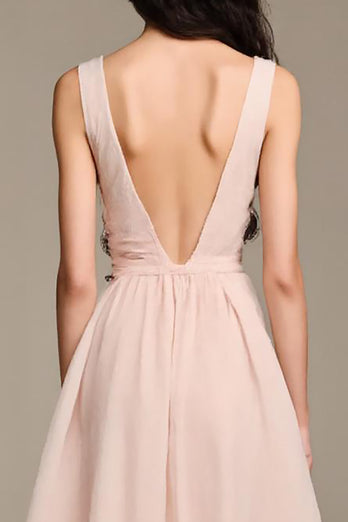 Light Pink V-Neck A-Line Evening Dress