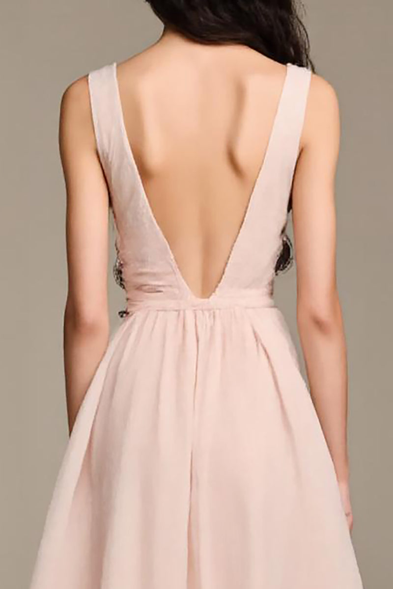 Load image into Gallery viewer, V-Neck A-Line Light Pink Long Formal Dress With Slit
