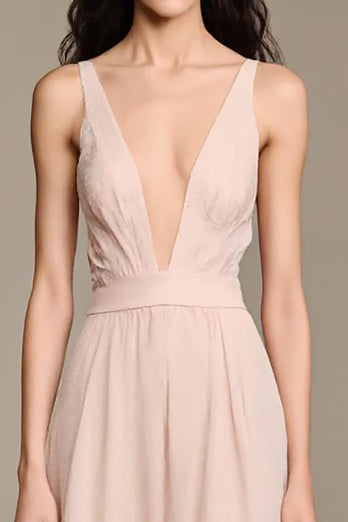 Light Pink V-Neck A-Line Evening Dress
