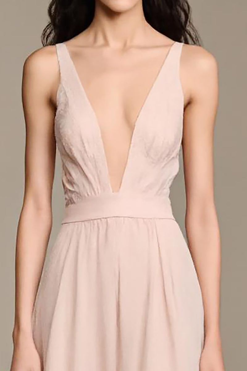 Load image into Gallery viewer, V-Neck A-Line Light Pink Long Formal Dress With Slit