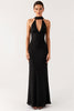 Load image into Gallery viewer, Sheath Halter Black Long Black Tie Dress
