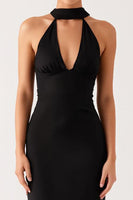 Load image into Gallery viewer, Sheath Halter Black Long Black Tie Dress
