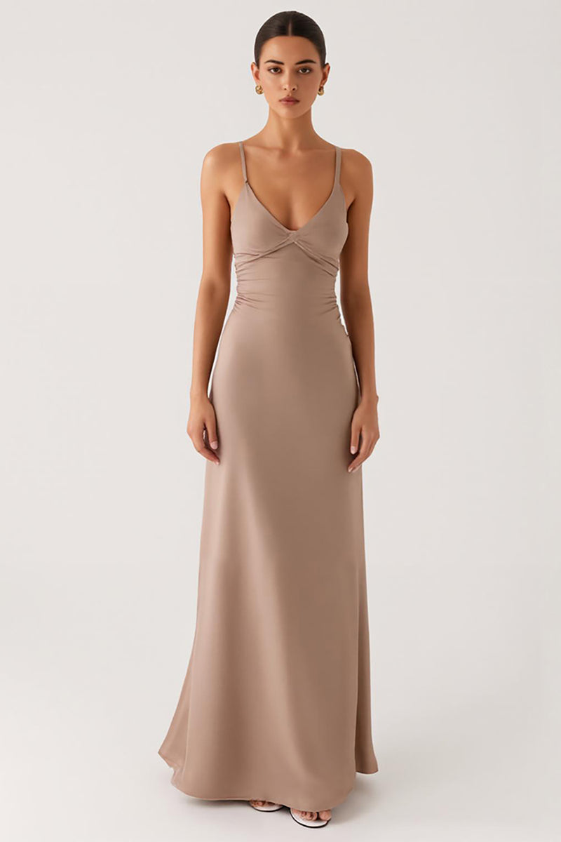 Load image into Gallery viewer, Simple Apricot Sheath Evening Dress With Slit
