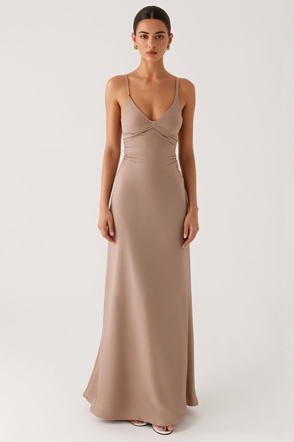 Simple Apricot Sheath Evening Dress With Slit