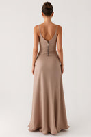 Load image into Gallery viewer, Simple Apricot Sheath Evening Dress With Slit