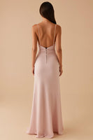 Load image into Gallery viewer, Light Pink Sheath Satin Long Evening Dress