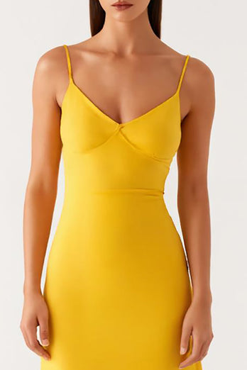 Sheath Yellow Satin Ankle Length Evening Dress