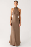 Load image into Gallery viewer, Terracotta Sheath High Neck Evening Dress