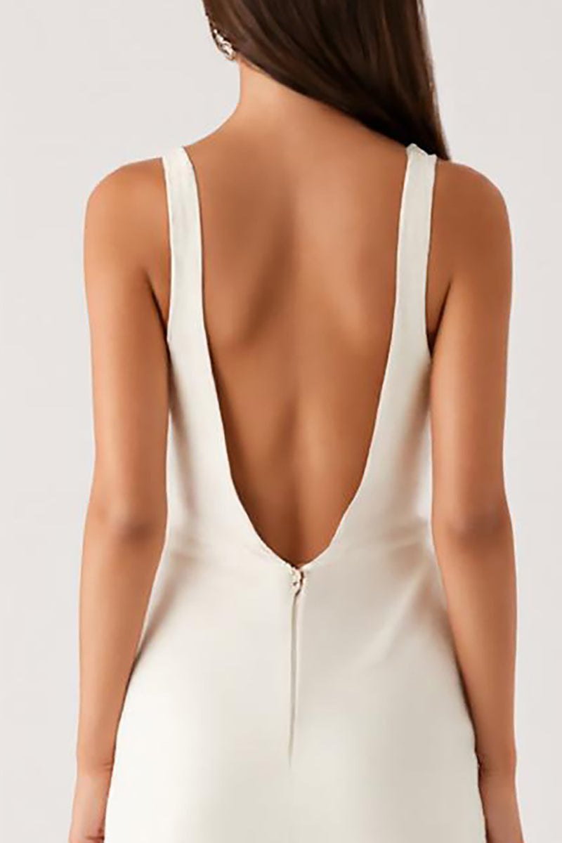 Load image into Gallery viewer, V-Neck Ivory Sheath Ankle Length Evening Dress
