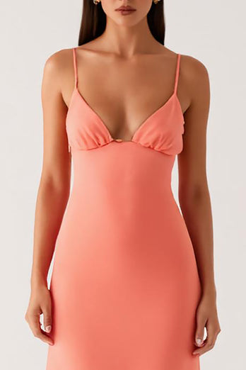 Orange Ankle Length Sheath Evening Dress