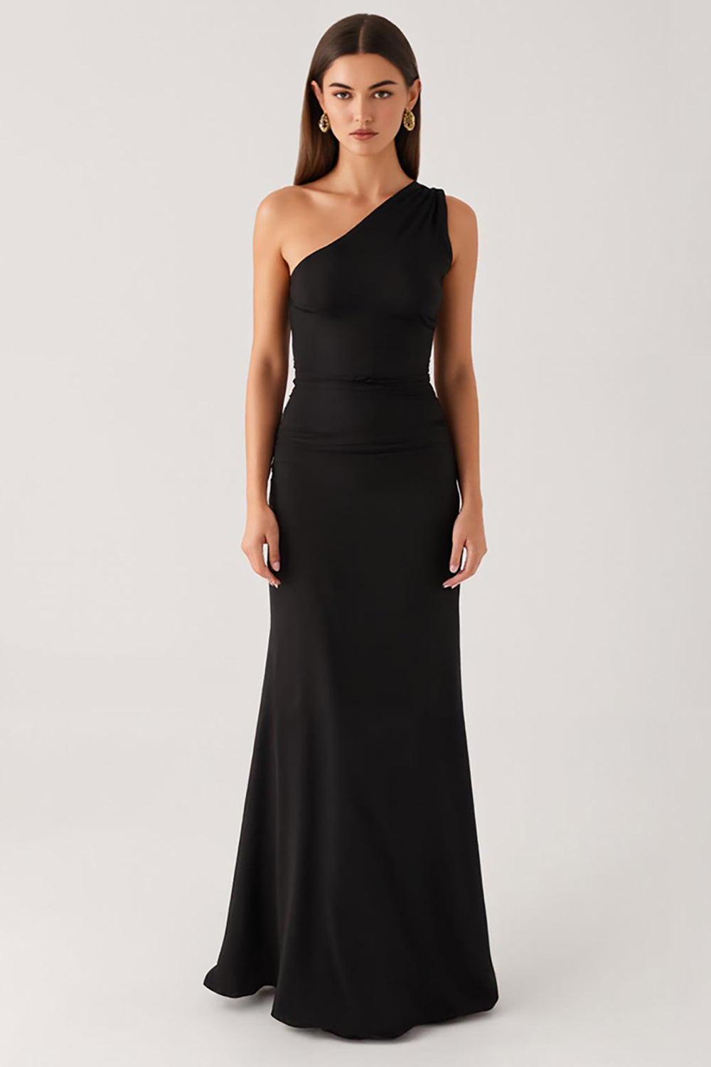 Sheath One Shoulder Black Evening Dress