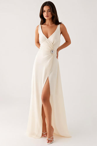 Sheath Long Ivory Evening Dress With Slit