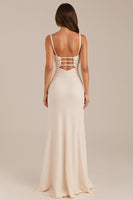 Load image into Gallery viewer, Ivory Sheath Ruched Evening Dress with Slit