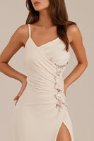 Load image into Gallery viewer, Ivory Sheath Ruched Evening Dress with Slit