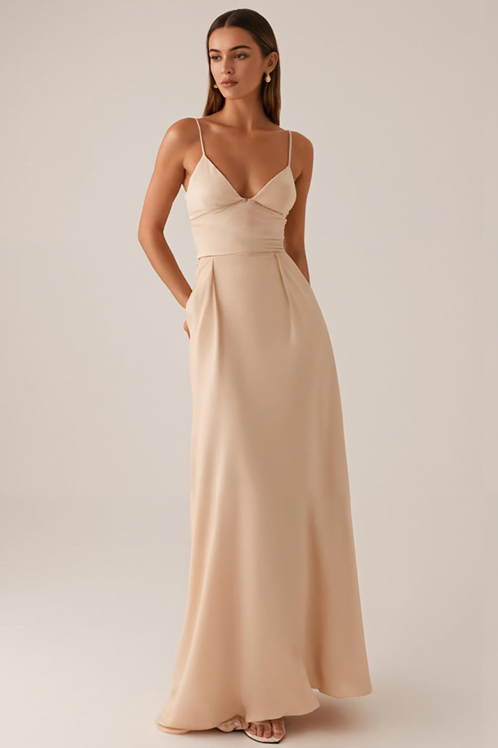Apricot Spaghetti Straps Satin Evening Dress