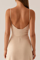 Load image into Gallery viewer, Apricot Spaghetti Straps Satin Evening Dress
