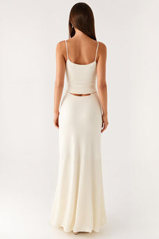 Ivory Spaghetti Straps Sheath Evening Dress