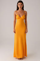 Load image into Gallery viewer, Yellow Spaghetti Straps Sheath Evening Dress