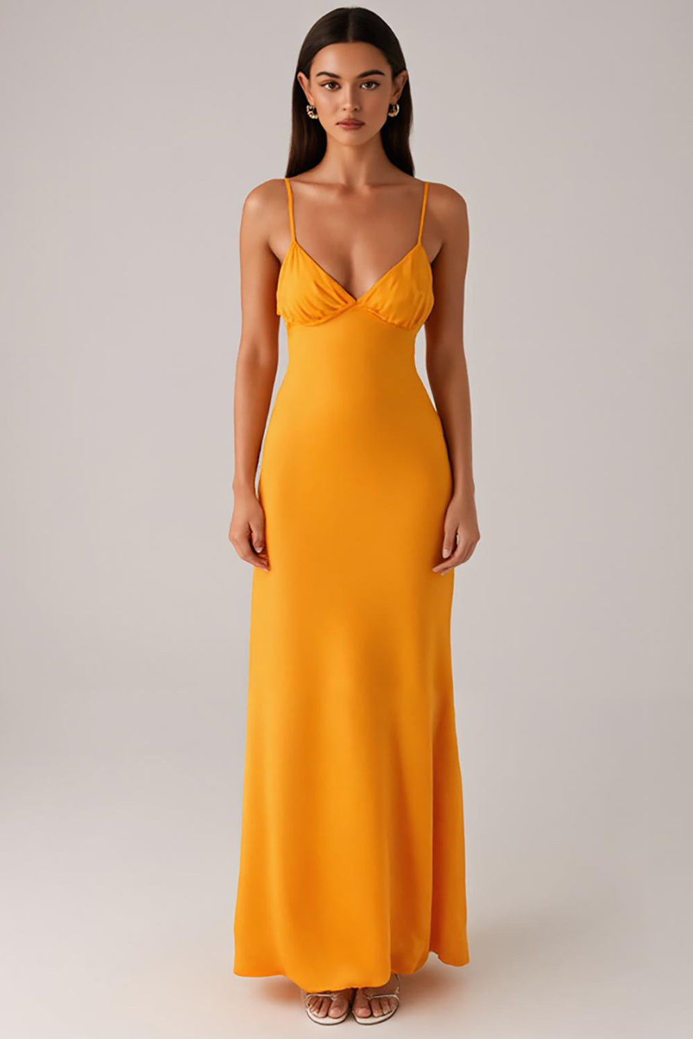 Yellow Spaghetti Straps Sheath Evening Dress