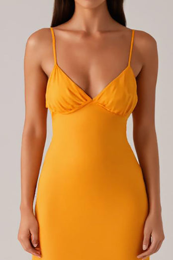 Yellow Spaghetti Straps Sheath Evening Dress