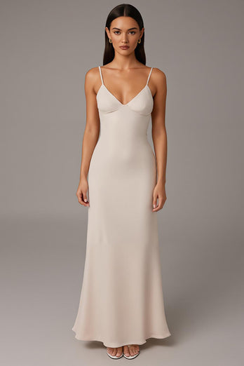 Apricot Spaghetti Straps Sheath Long Evening Dress