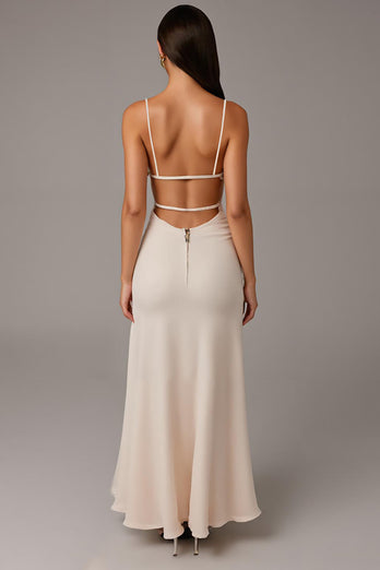 Apricot Spaghetti Straps Sheath Long Evening Dress