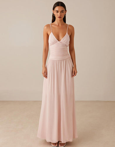 Pink Spaghetti Straps A Line Chiffon Evening Dress