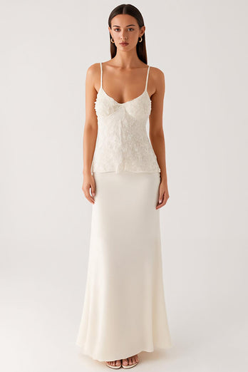 Ivory Sheath Spaghetti Straps Evening Dress