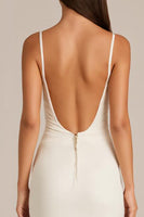 Load image into Gallery viewer, Ivory Spaghetti Straps Sheath Evening Dress