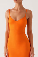 Load image into Gallery viewer, Halter Orange Sheath Lace Up Back Evening Dress