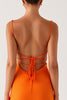 Load image into Gallery viewer, Halter Orange Sheath Lace Up Back Evening Dress