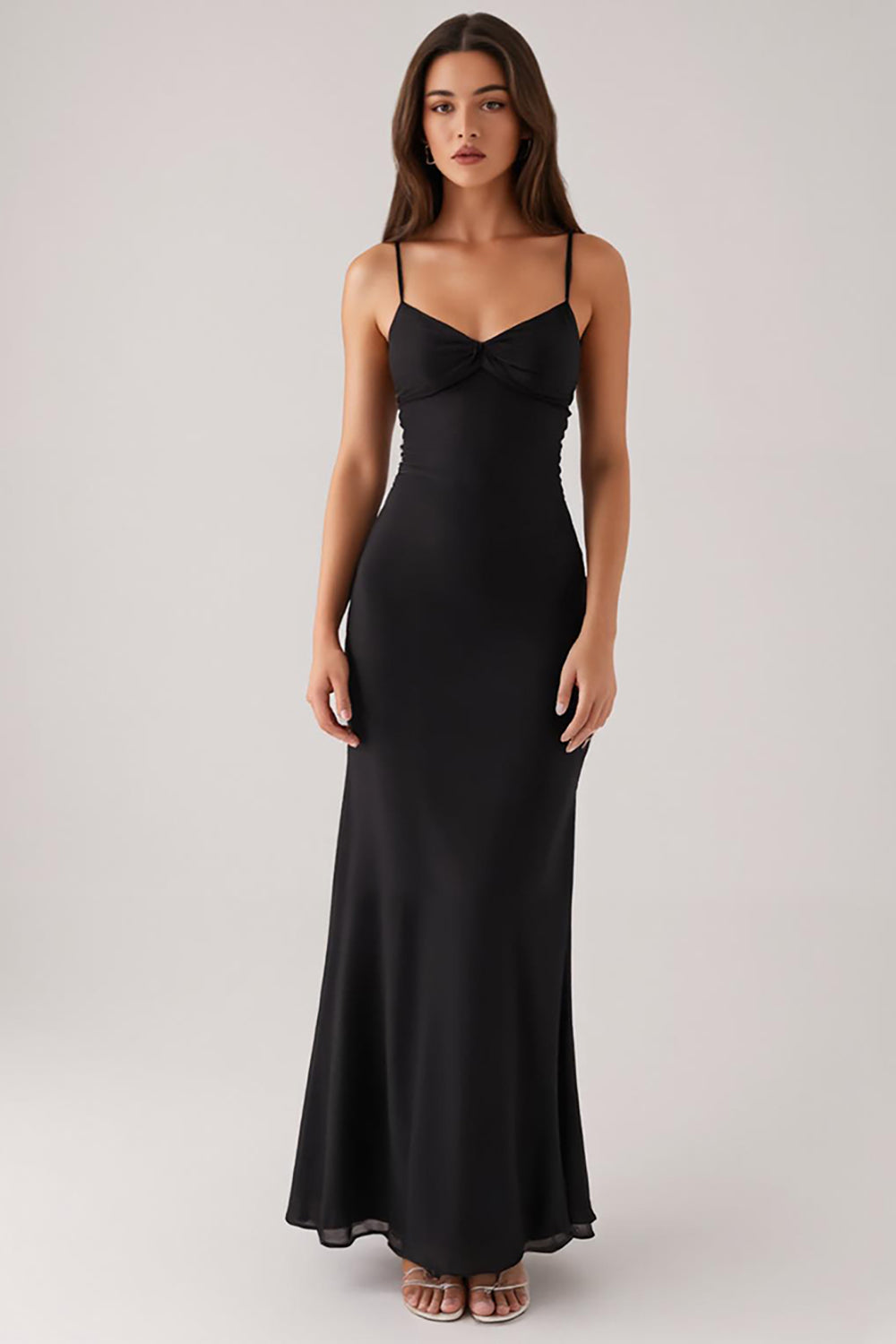 Sheath Spaghetti Straps Black Tie Dress