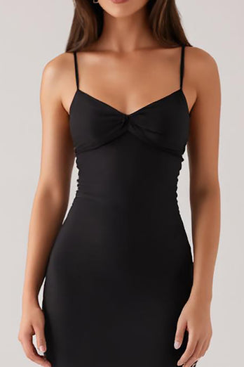 Sheath Spaghetti Straps Black Tie Dress