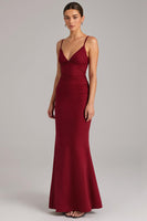 Load image into Gallery viewer, Burgundy Lace Up Back Mermaid Evening Dress