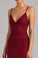 Load image into Gallery viewer, Burgundy Lace Up Back Mermaid Evening Dress