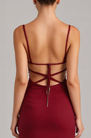 Load image into Gallery viewer, Burgundy Lace Up Back Mermaid Evening Dress