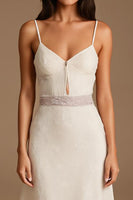Load image into Gallery viewer, Ivory Spaghetti Straps A Line Formal Dress
