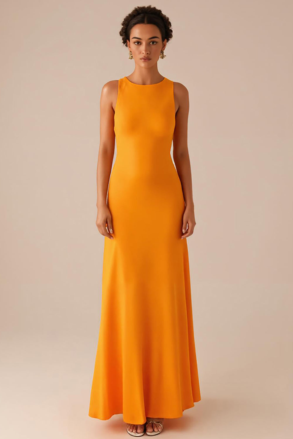Yellow Round Neck Sleeveless Long Evening Dress