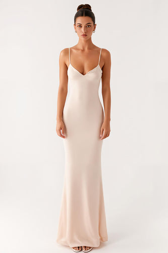 Apricot Spaghetti Straps Sheath Evening Dress